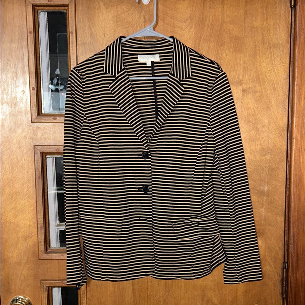 Talbots Black and Tan Striped Sweater Blazer